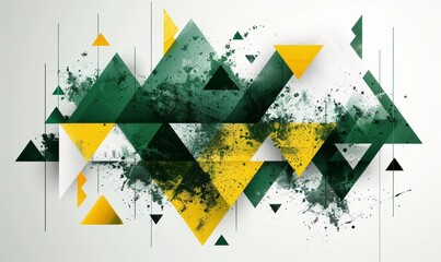 Wall Mural - Green with yellow , white modern geometric element  for corner frame  or banner decoration in minimal style, png white, Generative AI 