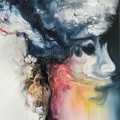 Wall Mural - Abstract Painting of a Face with Swirling Colors