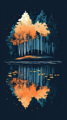 Wall Mural - Autumnal Forest Reflected in Still Water