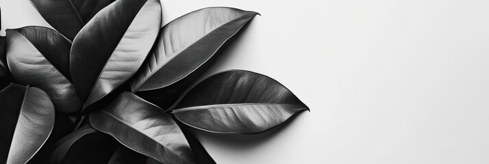 Poster - Black Leaves on White Background with Copy Space