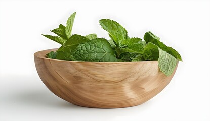 Wall Mural - Fresh Mint Leaves in a Wooden Bowl