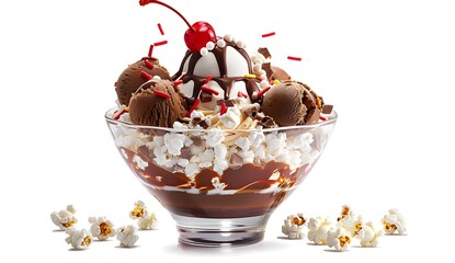 Sticker - Ice Cream Sundae with Popcorn and Chocolate Sauce