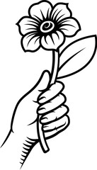 Sticker - A hand holding a flower design illustration in a vintage woodcut retro tattoo style