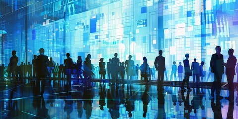 Leinwandbilder - A high-tech business environment with employees using advanced business applications, illustrating the seamless integration of technology in corporate operations