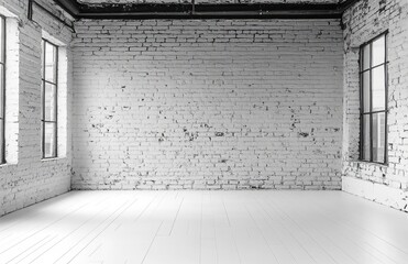 Wall Mural - white brick wall room, white texture with sunlight from the side