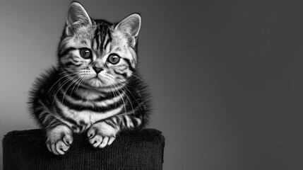 Poster -  feline perched atop chair with paws resting on rear