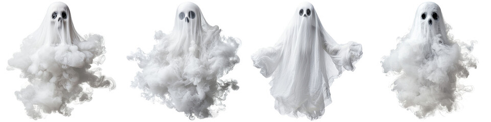 ghostly figures floating on transparent background