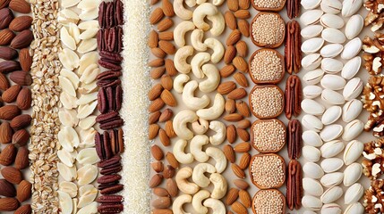 Canvas Print -   A line of assorted nuts and shells rests on a white background