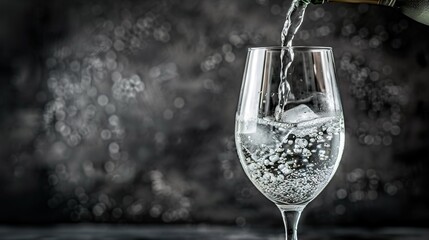 Sticker -   Champagne being poured into wine glass over ice in black setting