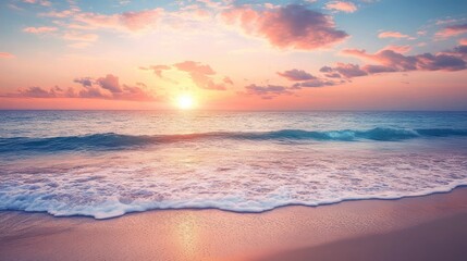 Sticker - Serene beach at sunset with gentle waves and a vibrant sky