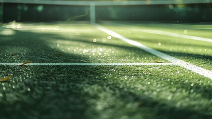 Wall Mural - A tennis court with a lot of leaves on the ground