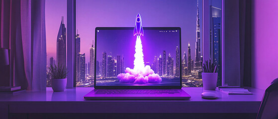 Launching Space Rocket From Laptop Screen