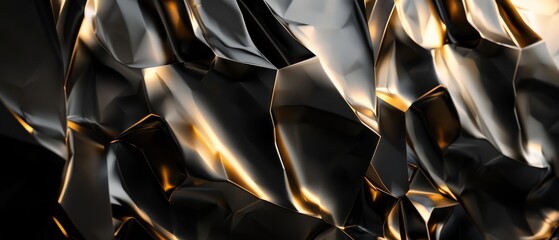 Wall Mural - Abstract black and gold background with sharp edges of metal shapes