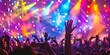 © kwanchaift - Dynamic scene of a concert venue overflowing with fans, featuring a colorful stage, vibrant lighting, and a high-energy atmosphere during a live music event