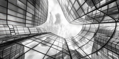 Canvas Print - A black and white photo of a city skyline with a cloudy sky