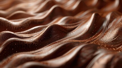 Close up of a textured chocolate surface, creating an abstract pattern of waves and ripples.