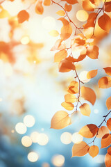 Poster - Golden autumn leaves hang delicately from branches, with bokeh lights creating a warm and inviting atmosphere. The blend of colors embodies the essence of the fall season.