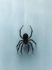 Wall Mural - A black spider is hanging from string