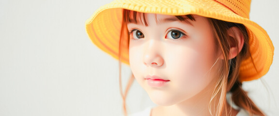 Canvas Print - Close-up of a Young Girl with a Yellow Hat