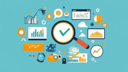 Wall Mural - Streamlined Keyword Research in Digital Marketing Strategy - Minimalist Flat Illustration