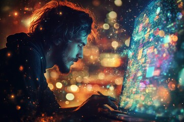 Wall Mural - digital marketer mastering seo: abstract surreal website optimization