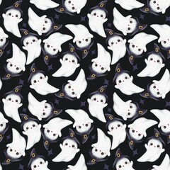 Cute ghost seamless pattern on dark colour background 