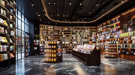 Wall Mural - A large book store with many books on the shelves