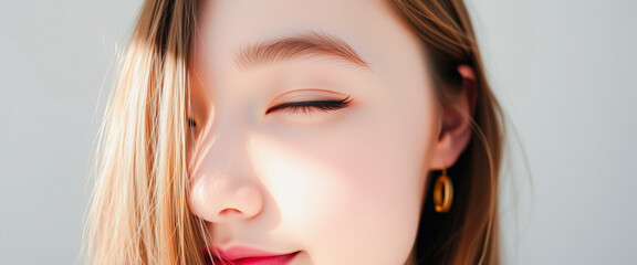 Canvas Print - Close-up of a Young Woman's Face with Sunlight Catching Her Eye