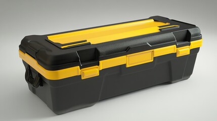 Black and yellow storage box with latch.