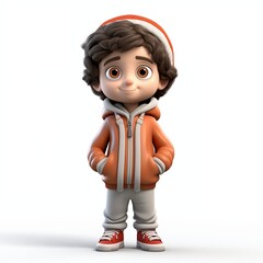 Wall Mural - Cute 3D Illustration of a Young Boy in an Orange Hoodie and Sneakers