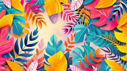 Wall Mural - colorful abstract travel pattern background with vibrant geometric shapes and tropical elements, ide