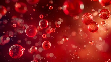 c4d rendering featuring intricate red cells and bubbles illuminated softly in detailed composition