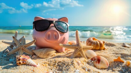 Canvas Print - The piggy bank on beach