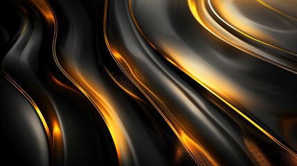 Wall Mural - Abstract black and gold wavy background with a luxurious and modern feel.