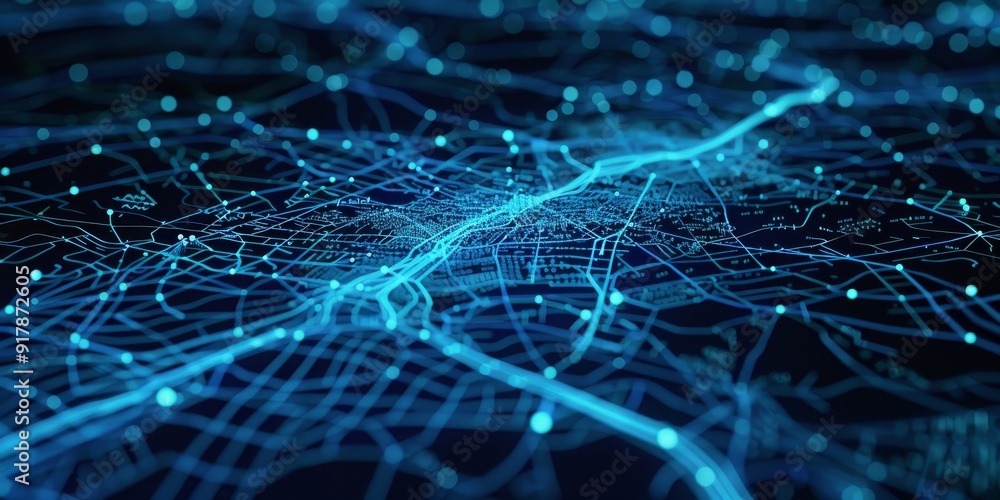 A dynamic and detailed map showing a network of transportation routes ...