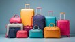 © Amjad art - Set of colorful, separate suitcases, group of contemporary travel bags, handbags, assortment of luggage, and baggage collection