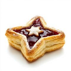 Poster - Finnish joulutorttu, a star-shaped prune jam pastry, for Christmas, isolated on white background, side view 