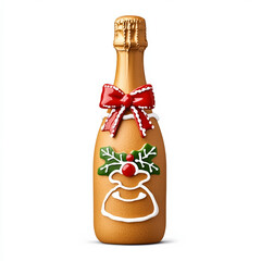 Canvas Print - Gingerbread champagne bottle, festive bow around the neck, isolated on white 