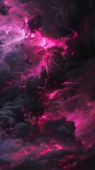 Canvas Print - pink lightning in dark clouds background