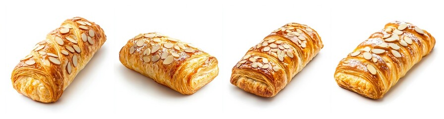 Wall Mural - delicious almond-topped croissants on a white background, ideal for christmas breakfast and holiday-