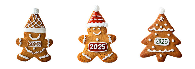 Canvas Print - Festive gingerbread cookies shaped as a person and Christmas tree, decorated for 2025 celebrations, symbolizing New Year's Eve excitement