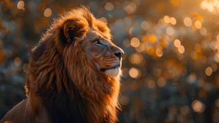 Canvas Print - Majestic Lion with Golden Mane Gazing into the Distant Horizon Embodying Strength and Nobility