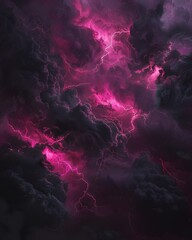 Canvas Print - pink lightning in dark clouds background