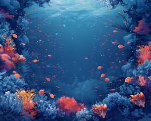 Canvas Print - Vibrant Underwater Frame with Aquatic Flora and Marine Life