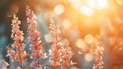 Sticker - Soft Blurred Floral Bokeh Background in Warm Tones with Copy Space for Mockup Concept