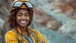 © KOOLAIDMAN100X - African american safety and occupational health specialist woman smiling confidently, industrial setting, risk mitigation concept
