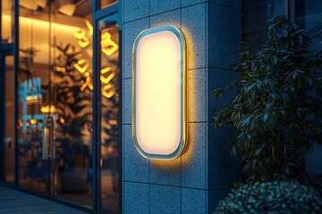 Glowing Storefront Lamp Illuminating Lush Greenery in Moody Urban Night Scene