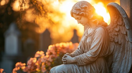 Angelic Statue Overlooks Old Cemetery