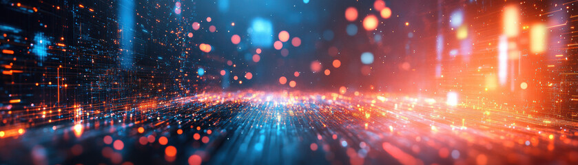 Wall Mural - futuristic digital technology background with glowing data streams, vibrant bokeh lights, and abstra