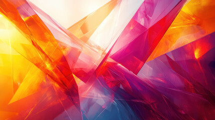 Wall Mural - Vibrant abstract digital art with dynamic geometric shapes in pink, orange, and yellow hues creating a striking visual effect.